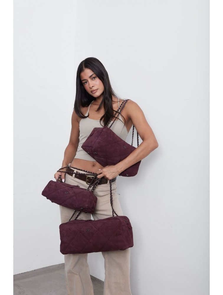 ELENA ATHANASIOU Chain Silhouette S Burgundy Μπορντώ Σουέντ Τσάντα