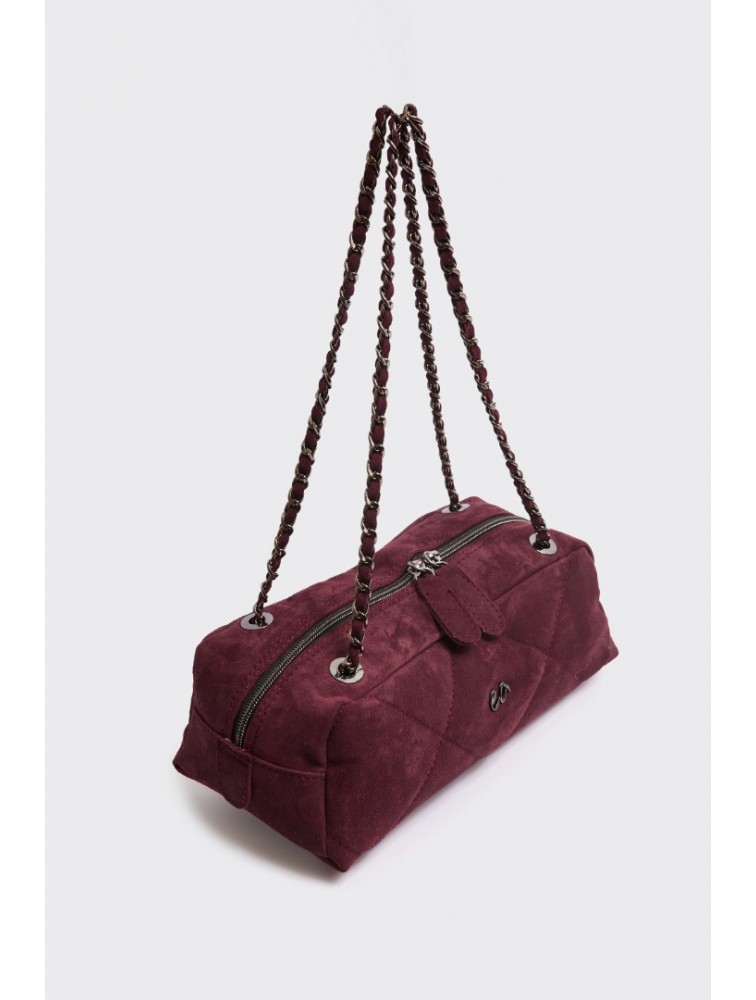 ELENA ATHANASIOU Chain Silhouette S Burgundy Μπορντώ Σουέντ Τσάντα