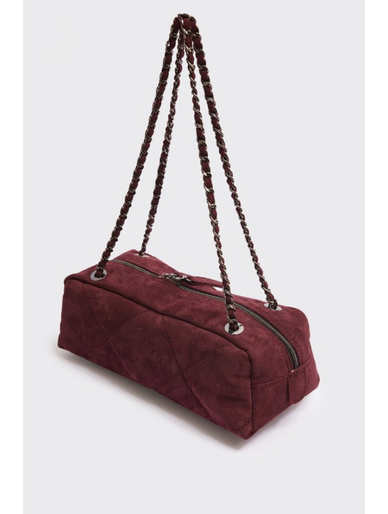 ELENA ATHANASIOU Chain Silhouette S Burgundy Μπορντώ Σουέντ Τσάντα