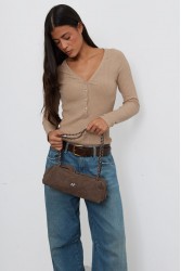 ELENA ATHANASIOU Chain Silhouette S Cacao Κακάο Σουέντ Τσάντα