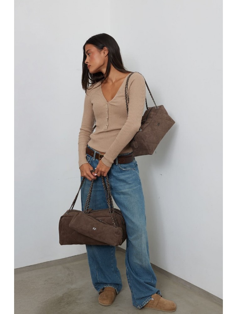 ELENA ATHANASIOU Chain Silhouette S Cacao Κακάο Σουέντ Τσάντα