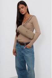 ELENA ATHANASIOU Chain Silhouette S Sand Μπεζ Σουέντ Τσάντα