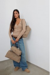 ELENA ATHANASIOU Chain Silhouette S Sand Μπεζ Σουέντ Τσάντα