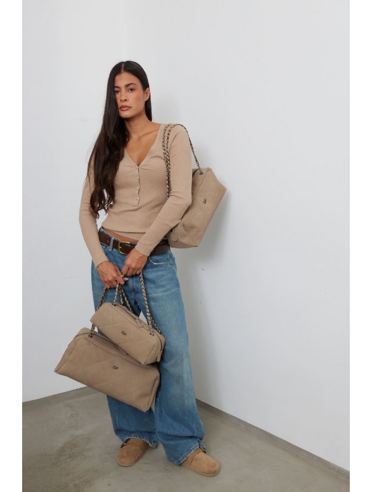 ELENA ATHANASIOU Chain Silhouette S Sand Μπεζ Σουέντ Τσάντα