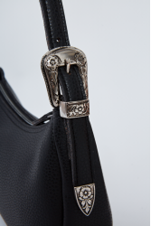 ELENA ATHANASIOU Belt Up Vintage Baguette Black Μαύρη τσάντα ώμου