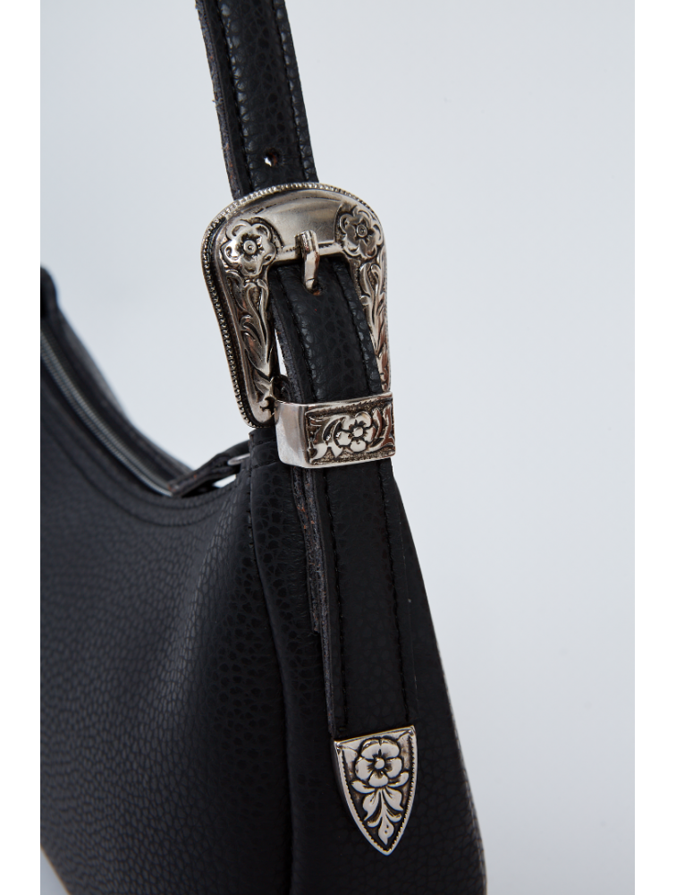 ELENA ATHANASIOU Belt Up Vintage Baguette Black Μαύρη τσάντα ώμου