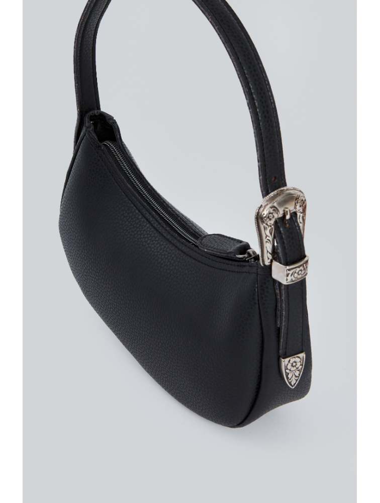 ELENA ATHANASIOU Belt Up Vintage Baguette Black Μαύρη τσάντα ώμου