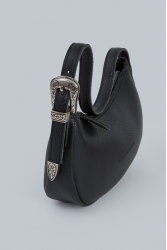 ELENA ATHANASIOU Belt Up Vintage Baguette Black Μαύρη τσάντα ώμου