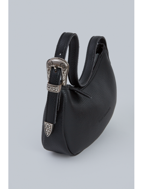 ELENA ATHANASIOU Belt Up Vintage Baguette Black Μαύρη τσάντα ώμου