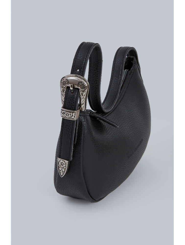 ELENA ATHANASIOU Belt Up Vintage Baguette Black Μαύρη τσάντα ώμου