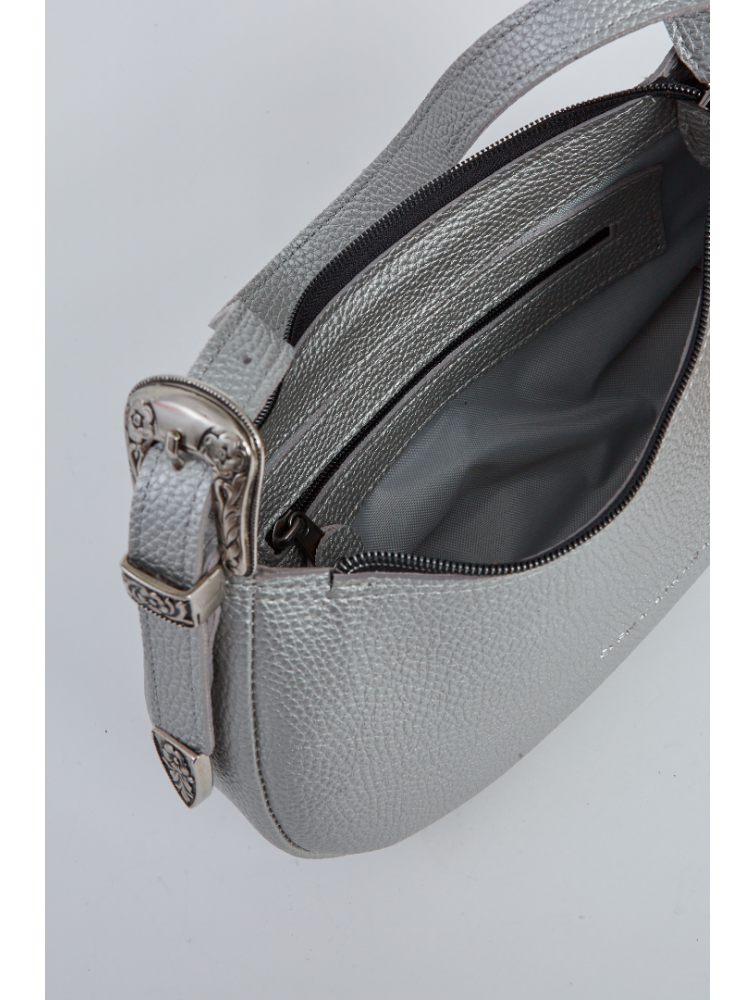 ELENA ATHANASIOU Belt Up Vintage Baguette Silver Ασημί τσάντα ώμου