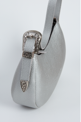 ELENA ATHANASIOU Belt Up Vintage Baguette Silver Ασημί τσάντα ώμου