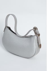 ELENA ATHANASIOU Belt Up Vintage Baguette Silver Ασημί τσάντα ώμου