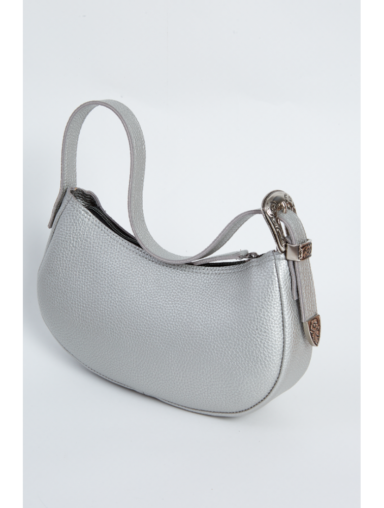 ELENA ATHANASIOU Belt Up Vintage Baguette Silver Ασημί τσάντα ώμου