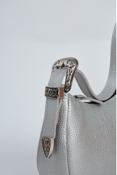 ELENA ATHANASIOU Belt Up Vintage Baguette Silver Ασημί τσάντα ώμου