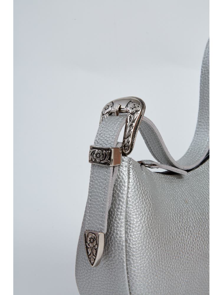 ELENA ATHANASIOU Belt Up Vintage Baguette Silver Ασημί τσάντα ώμου