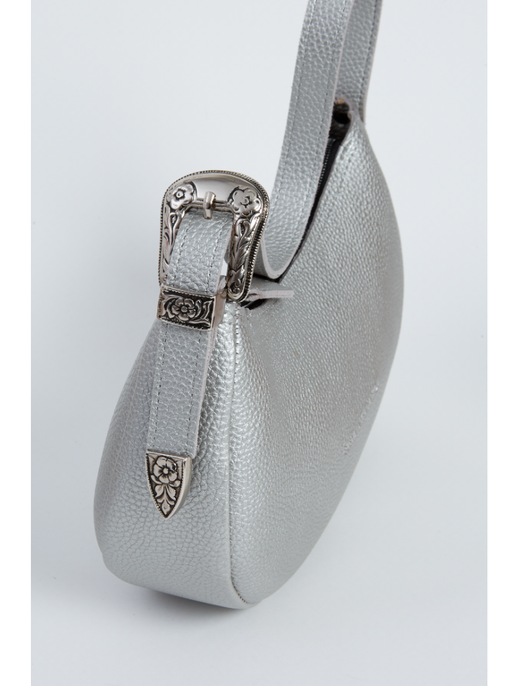 ELENA ATHANASIOU Belt Up Vintage Baguette Silver Ασημί τσάντα ώμου