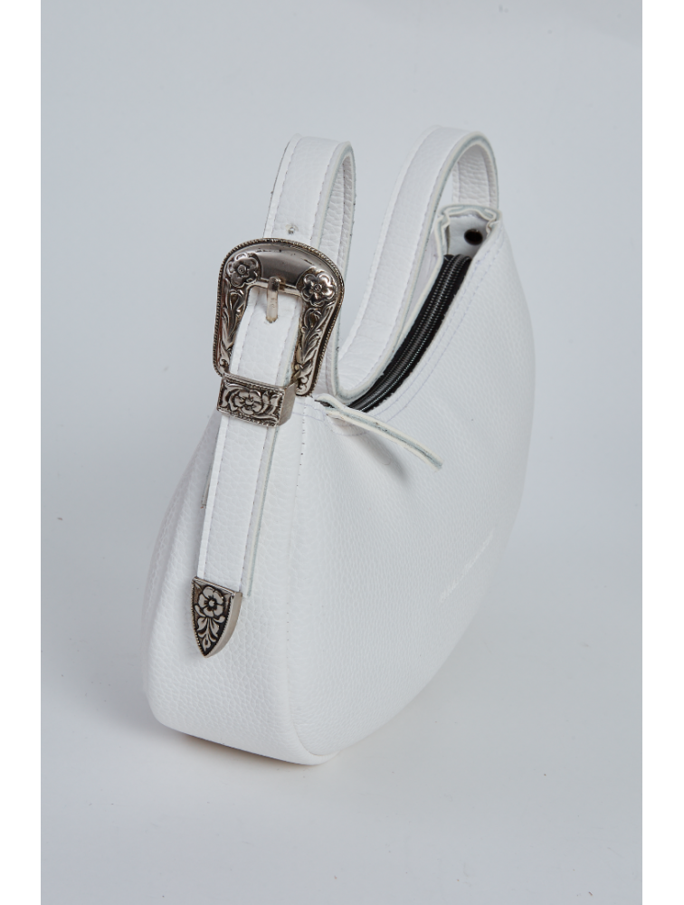 ELENA ATHANASIOU Belt Up Vintage Baguette White Λευκή τσάντα ώμου