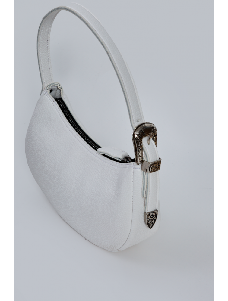 ELENA ATHANASIOU Belt Up Vintage Baguette White Λευκή τσάντα ώμου