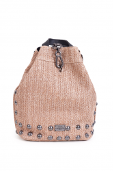 ELENA ATHANASIOU Black N’ Metal Backpack Vegan Straw Pink Ροζ Ψάθινη Γυναικεία Τσάντα Ώμου