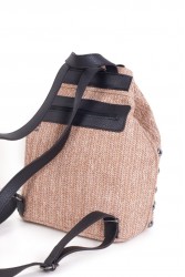 ELENA ATHANASIOU Black N’ Metal Backpack Vegan Straw Pink Ροζ Ψάθινη Γυναικεία Τσάντα Ώμου