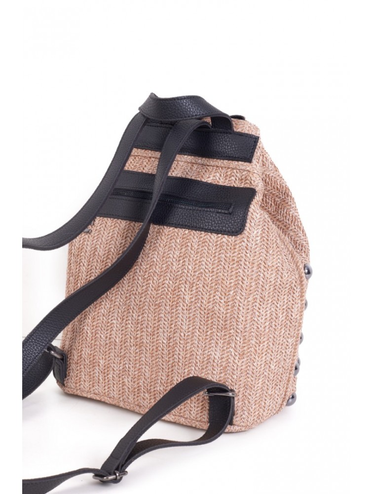 ELENA ATHANASIOU Black N’ Metal Backpack Vegan Straw Pink Ροζ Ψάθινη Γυναικεία Τσάντα Ώμου