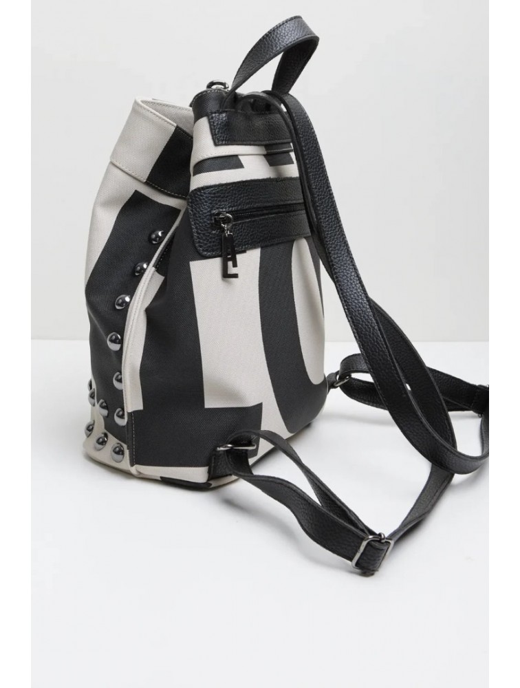 ELENA ATHANASIOU Black N’ Metal EA Logo Backpack Beige Μπεζ Μαύρη Γυναικεία Τσάντα Πλάτης  με Λογότυπο EA