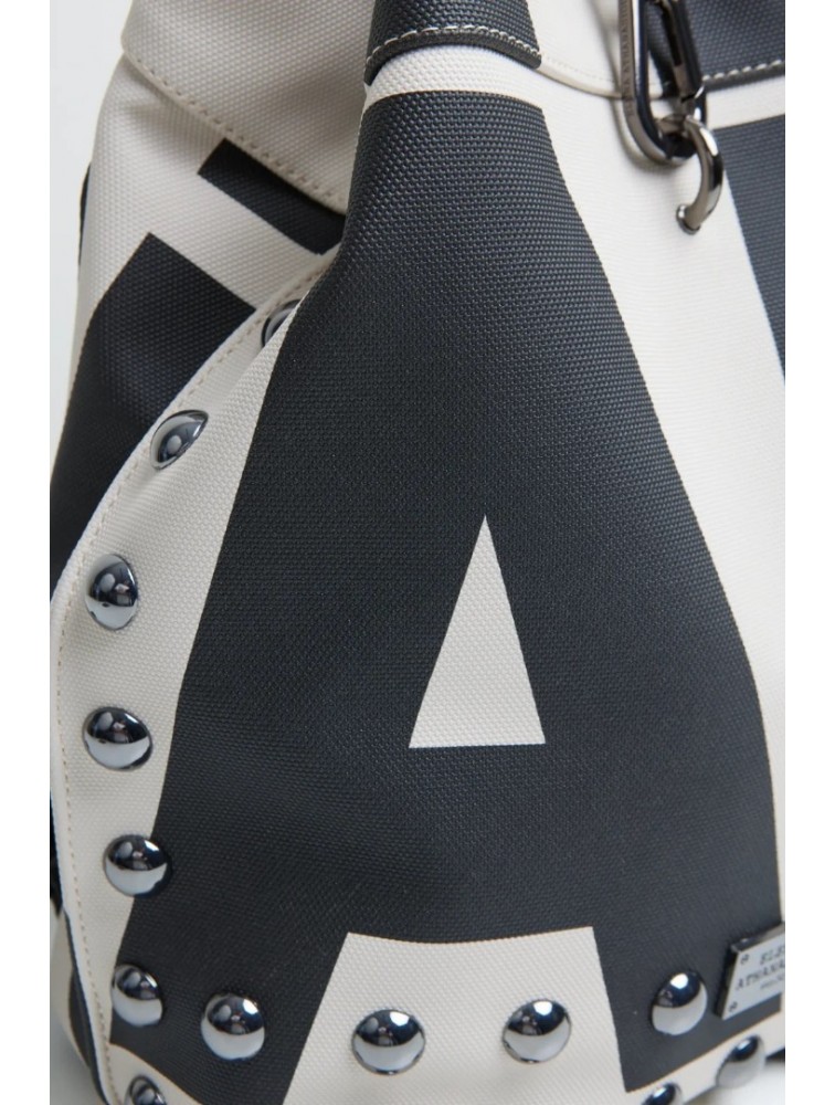 ELENA ATHANASIOU Black N’ Metal EA Logo Backpack Beige Μπεζ Μαύρη Γυναικεία Τσάντα Πλάτης  με Λογότυπο EA