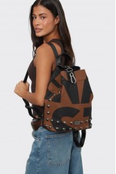 ELENA ATHANASIOU Black N’ Metal EA Logo Backpack Brown Καφέ Μαύρη Γυναικεία Τσάντα Πλάτης  με Λογότυπο EA