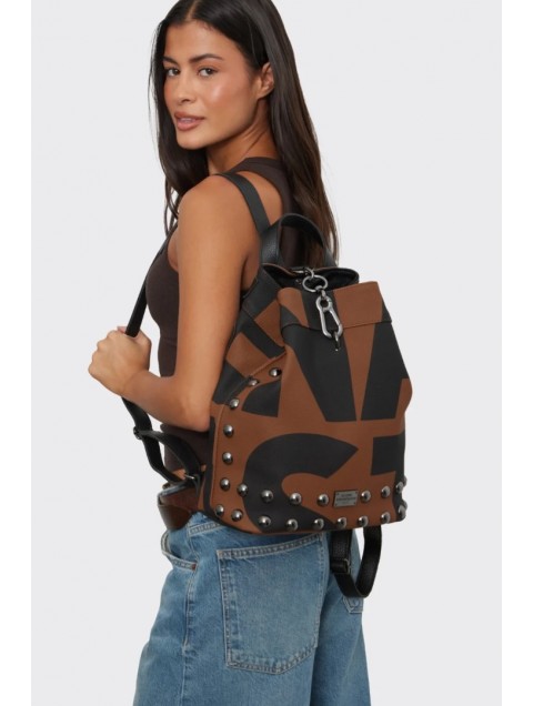 ELENA ATHANASIOU Black N’ Metal EA Logo Backpack Brown Καφέ Μαύρη Γυναικεία Τσάντα Πλάτης  με Λογότυπο EA