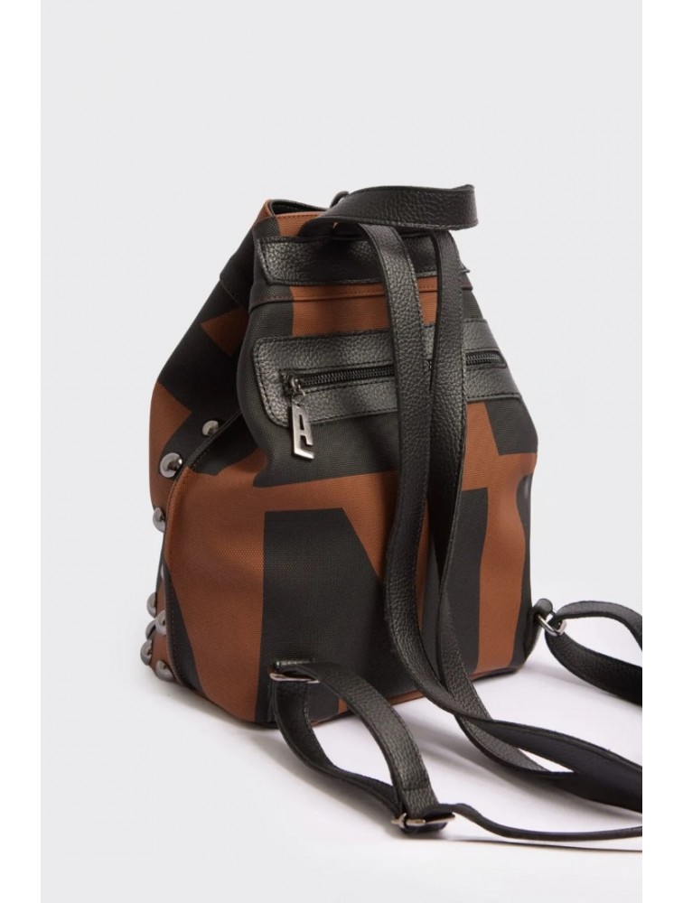 ELENA ATHANASIOU Black N’ Metal EA Logo Backpack Brown Καφέ Μαύρη Γυναικεία Τσάντα Πλάτης  με Λογότυπο EA