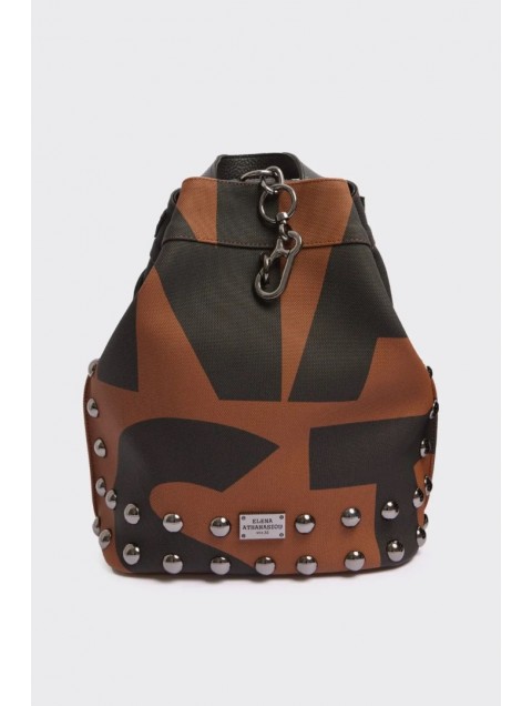 ELENA ATHANASIOU Black N’ Metal EA Logo Backpack Brown Καφέ Μαύρη Γυναικεία Τσάντα Πλάτης  με Λογότυπο EA