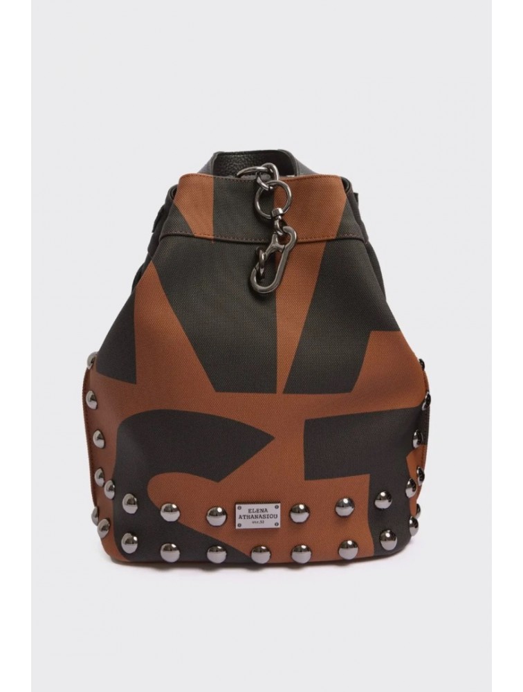 ELENA ATHANASIOU Black N’ Metal EA Logo Backpack Brown Καφέ Μαύρη Γυναικεία Τσάντα Πλάτης  με Λογότυπο EA