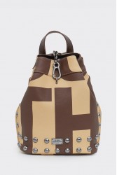 ELENA ATHANASIOU Black N’ Metal EA Logo Backpack Vanilla Καφέ Μπεζ Γυναικεία Τσάντα Πλάτης  με Λογότυπο EA