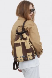 ELENA ATHANASIOU Black N’ Metal EA Logo Backpack Vanilla Καφέ Μπεζ Γυναικεία Τσάντα Πλάτης  με Λογότυπο EA