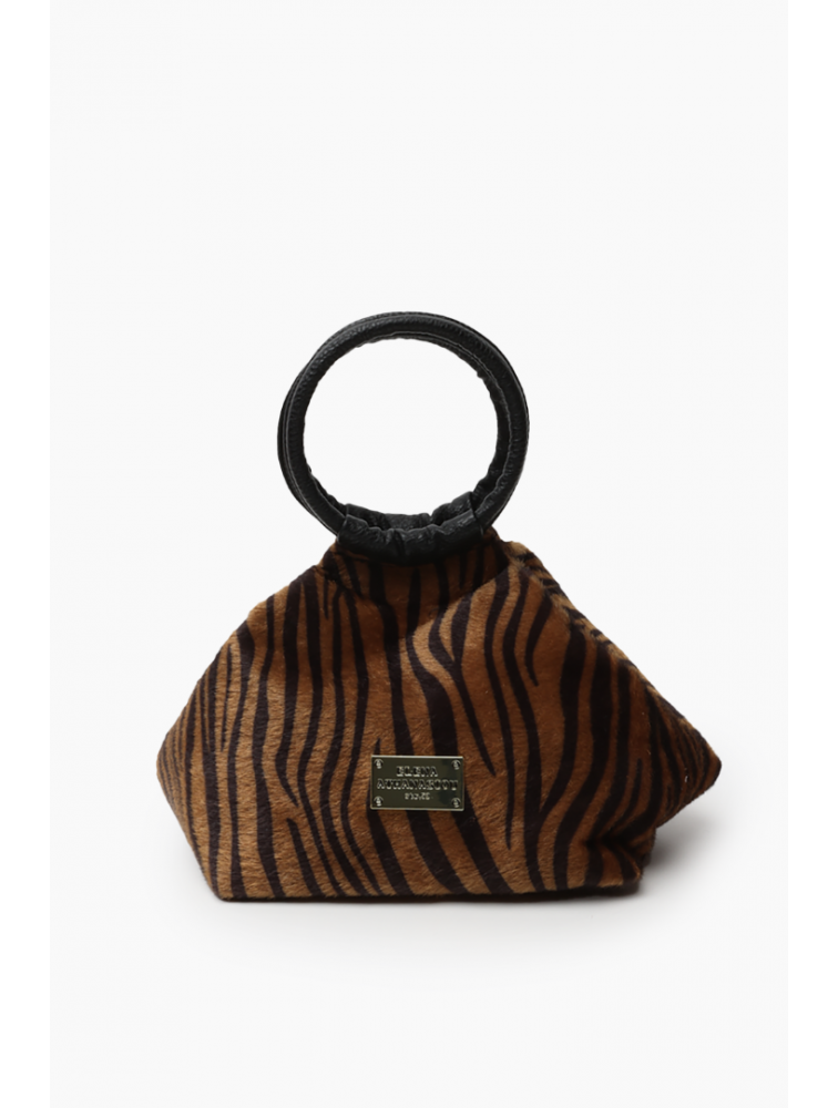 ELENA ATHANASIOU Bracelet Animal Print Zebra Brown Γυναικεία τσάντα χειρός σε καφέ πριντ ζεβρας
