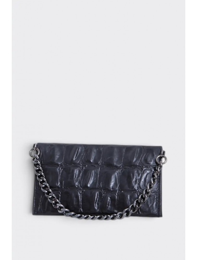 ELENA ATHANASIOU City Girl Croco Clutch Black Μαύρο Κροκό Τσαντάκι