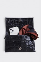 ELENA ATHANASIOU City Girl Croco Clutch Black Μαύρο Κροκό Τσαντάκι