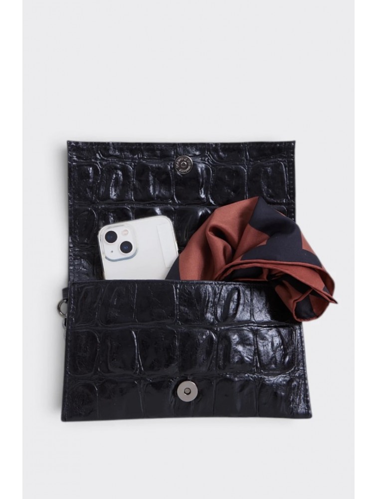 ELENA ATHANASIOU City Girl Croco Clutch Black Μαύρο Κροκό Τσαντάκι