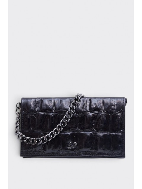 ELENA ATHANASIOU City Girl Croco Clutch Black Μαύρο Κροκό Τσαντάκι