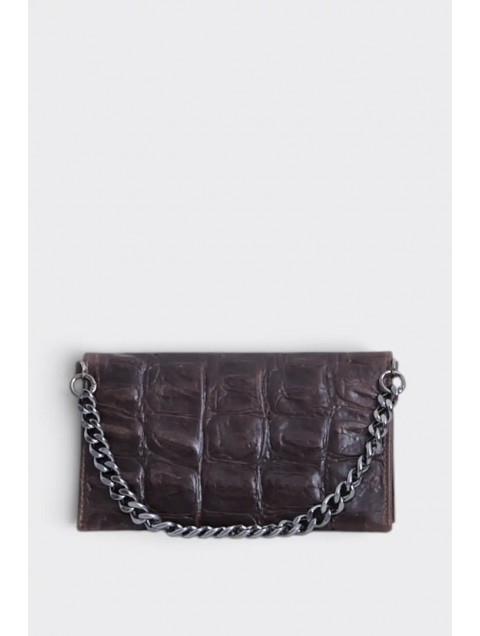ELENA ATHANASIOU City Girl Croco Clutch Brown Καφέ Κροκό Τσαντάκι