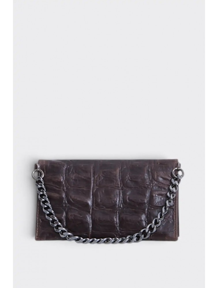 ELENA ATHANASIOU City Girl Croco Clutch Brown Καφέ Κροκό Τσαντάκι