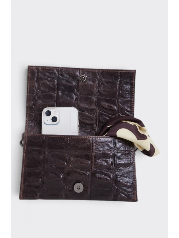ELENA ATHANASIOU City Girl Croco Clutch Brown Καφέ Κροκό Τσαντάκι