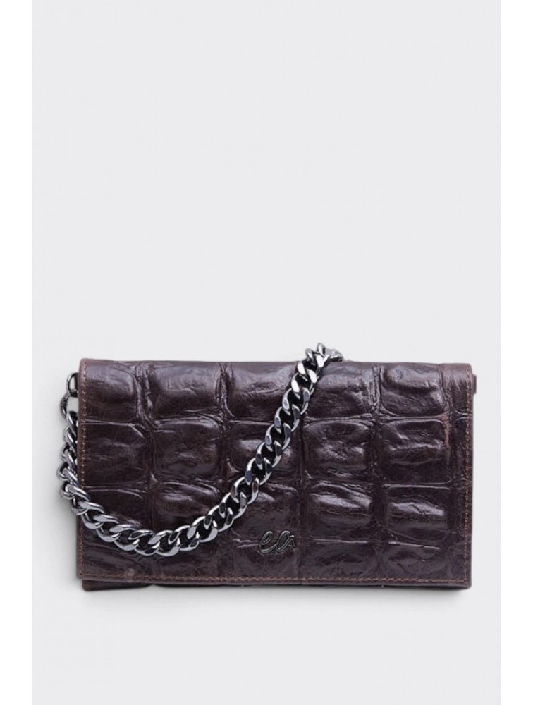 ELENA ATHANASIOU City Girl Croco Clutch Brown Καφέ Κροκό Τσαντάκι
