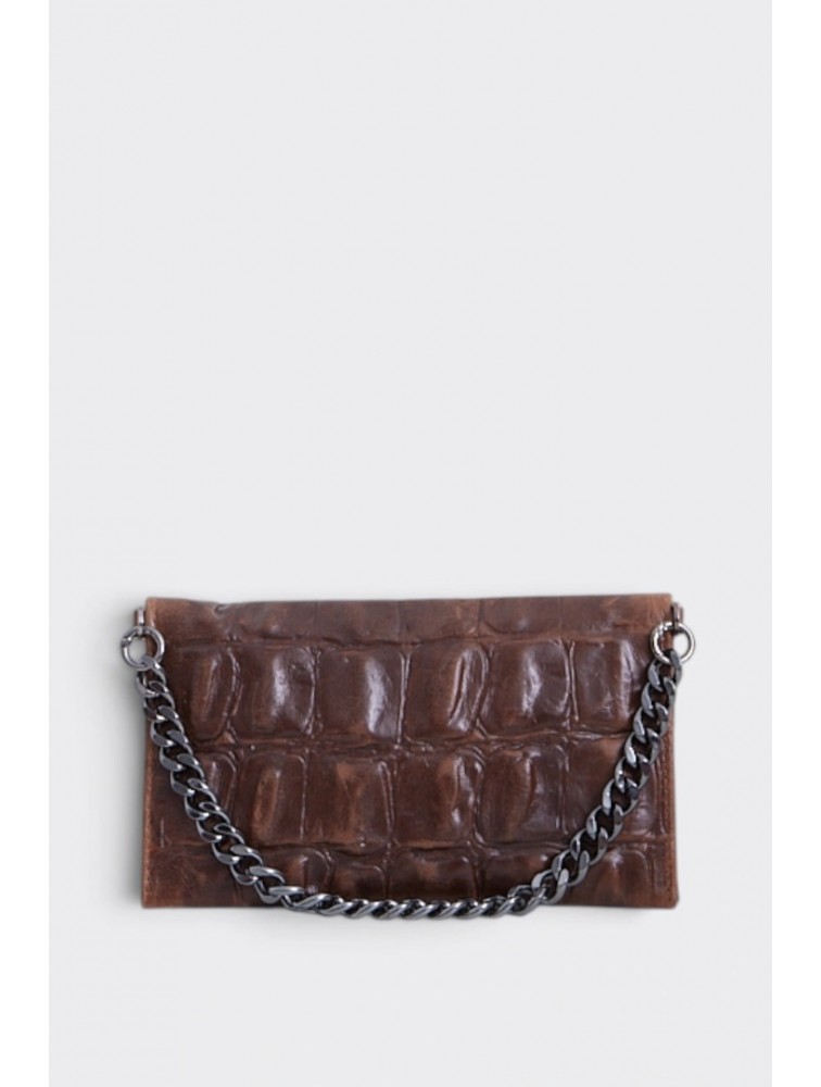 ELENA ATHANASIOU City Girl Croco Clutch Camel Κάμελ Κροκό Τσαντάκι