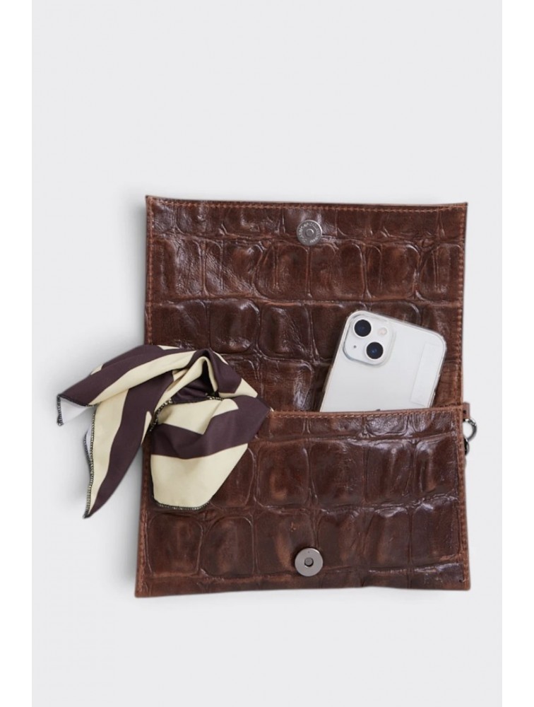 ELENA ATHANASIOU City Girl Croco Clutch Camel Κάμελ Κροκό Τσαντάκι