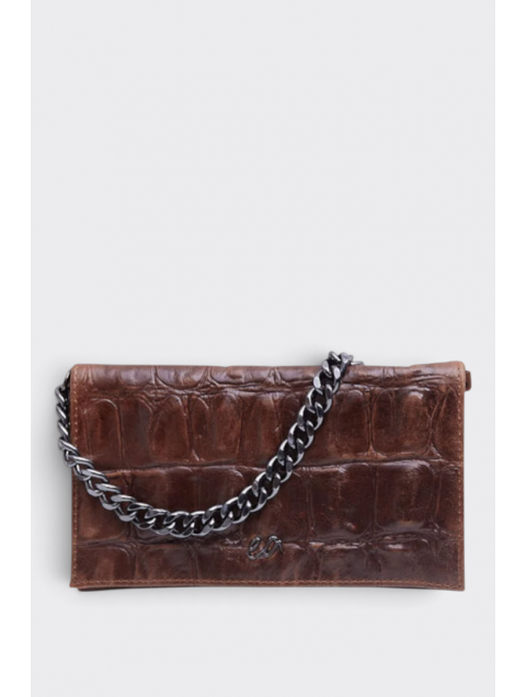 ELENA ATHANASIOU City Girl Croco Clutch Camel Κάμελ Κροκό Τσαντάκι
