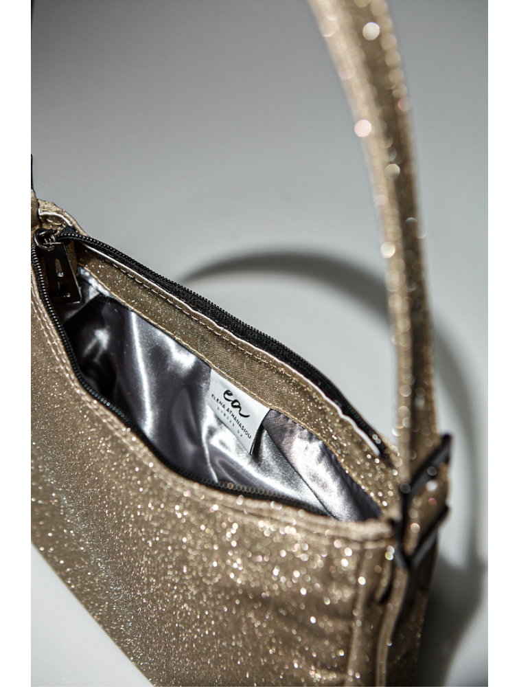 ELENA ATHANASIOU Disco Vintage Baguette Platinum Χρυσή Γυναικεία Τσάντα Χειρός