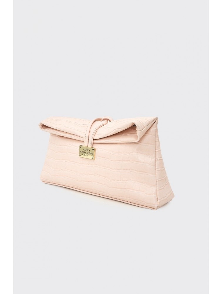 ELENA ATHANASIOU Downtown Lunchbag Croco Baby Pink Κροκό Ροζ Τσαντάκι