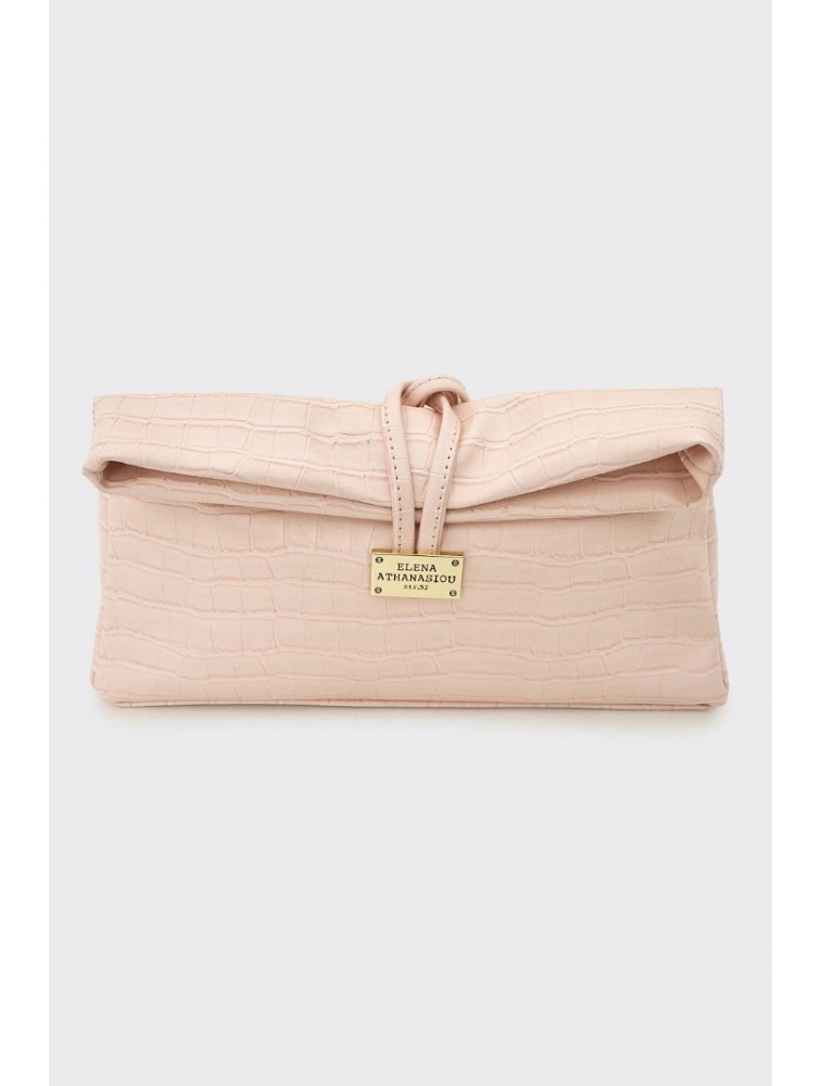 ELENA ATHANASIOU Downtown Lunchbag Croco Baby Pink Κροκό Ροζ Τσαντάκι